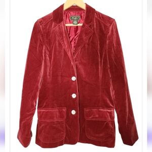 Eddie Bauer Women Red/Maroon Velvet Blazer Jacket Size Med Tall Lined Retro